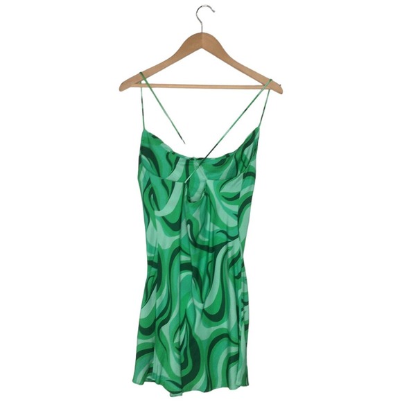 Zara Safia Dress Micro Mini 70s Inspired Criss Cross Straps Abstract Green Small - Picture 9 of 15